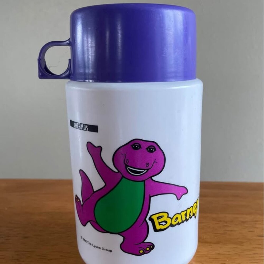 Barney 1992 Collectible Y2K Lyon’s Group Character Thermos VTG Purple Dinosaur